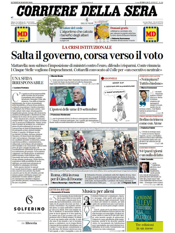 CORRIERE DELLA SERA MAGGIO 2018